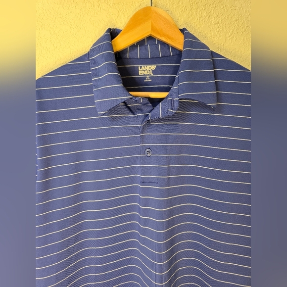 Land End Striped Polo Shirt Short Sleeve Rapid Dry Size Medium Blue - Picture 6 of 8